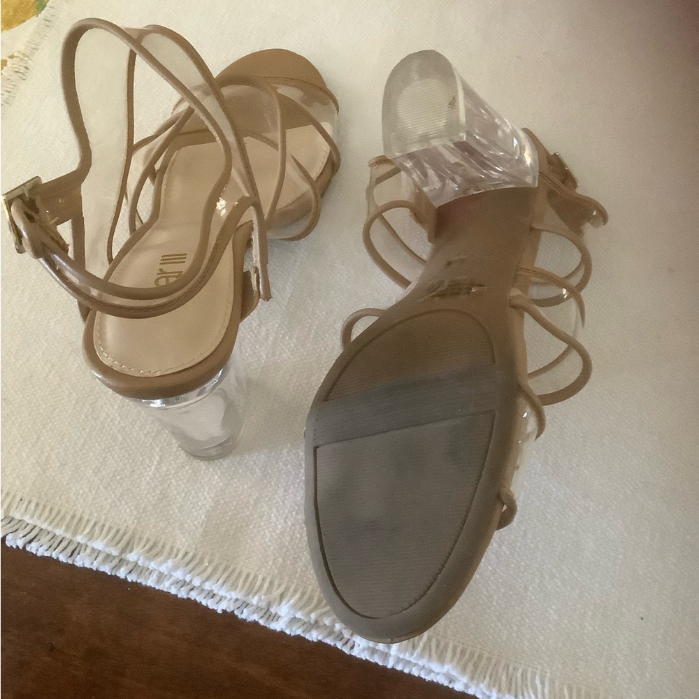 Strappy Clear Block Heel Sandals - Nude